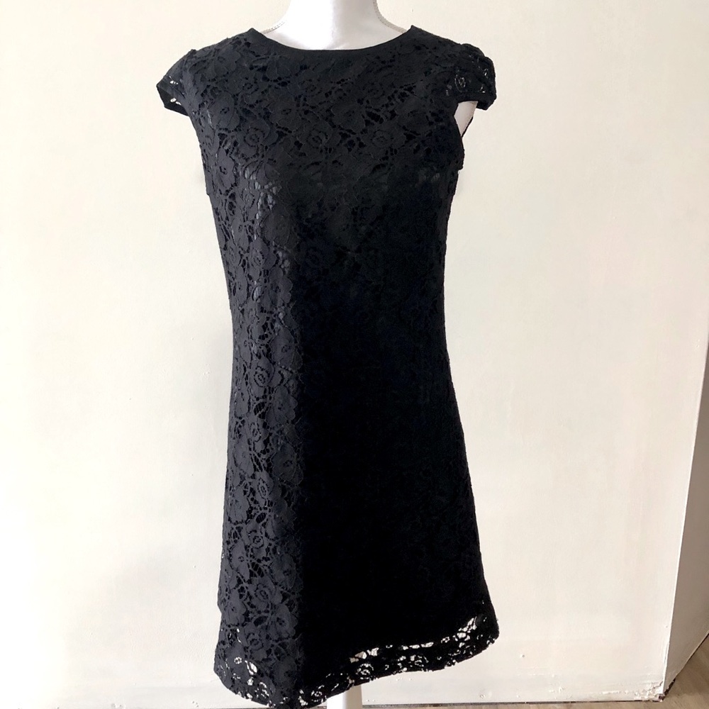 Kensie Black Lace Cap Sleeve Mini Dress